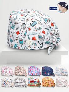 1pc Elastic Work Cap With Cartoon Print & Long Hair Ponytail Design, Unisex, All Season - Multicolor - View 2