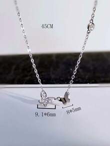 1件S925纯银极简双蝴蝶项链，女士镶钻精致项链，时尚锁骨链，精美礼物 - 蝴蝶型 - 查看 7