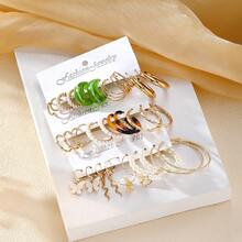 30件套极简金属蛇形、蝴蝶形、几何形及仿珍珠耳环套装（女士款） - 金色 - 查看 3