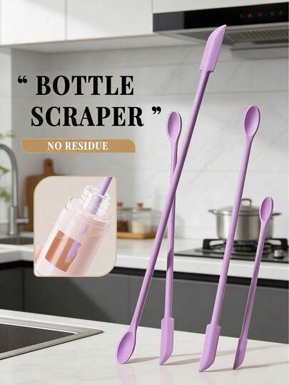 3pcs/1pc Multifunctional Silica Gel Cake Spatula, Cake Scraper, Empty Bottle Scraper, Jam Applicator, Foundation Make-Up Scraper, Shower Gel Scraper, Silica Gel Makeup Scraper Set, Double Headed Multi-Function Tools, Suitable For Cans, Bottles And Cans