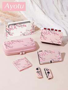 Ayotu Sakura Tree Pattern Game Console Shell And Accessories Compatible With Switch/Switch OLED/Switch Lite, Including Protective Case, Storage Bag, Dock Shell, Console Dust Cover, Game Card Case, Controller Grip, Etc. Suitable For Christmas, Spring Romance, Valentine's Day, Back To School And Other Occasions As Gifts - Multicolor - View 2