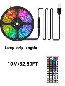 3.28ft (1 Roll) ~ 98.42ft (2 Rolls) RGB LED Light Strip With 44-Key Infrared Remote Control, USB 5V LED Strip With Adhesive Backing, Dimmable, Bedroom Party Decor, Kids Room Decor, Holiday Celebration Lighting, Home Decor Wall Decoration - Black Plate - View 15