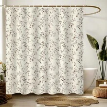 棕色花卉图案浴帘，叶子和花朵设计，乡村风格浴室装饰，浴室装饰及配件，房间装饰，适用于家庭、酒店、度假村，可作礼品，采用涤纶面料制成 - 彩色 - 查看 1