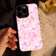 Estuche para teléfono con estampado floral de flor de cerezo Compatible con estuches para teléfonos   17  16 Pro Max  15 Pro Max  13 y  12 Hecho de material de TPU con un acabado láser degradado personalizado de alta gama Moderno y moderno Cómodo de sostener A prueba de golpes y caídas Un gran regalo para familiares, amigos, seres queridos, novios/novias y para días festivos y aniversarios - blanco luz de luna - Ver 3