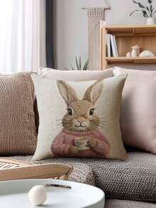 2 件装复活节主题抱枕套，印有复活节彩蛋和兔子图案，复古亚麻材质，隐形拉链封口，可机洗，家居装饰抱枕套，适用于沙发、客厅、卧室，不含枕芯 - 彩色 - 查看 7