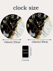 2D Flat Fashion Minimalist Silent Quartz Wall Clock, Black And White Marble Texture Round Wall Clock With Golden Accents, Luminous Numbers, Modern Style, 11.81x11.81 Inches/30x30cm Wooden Round Design, Stylish And Durable, Suitable For Home, Office - Multicolor - View 5