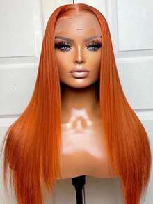 180% 密度高清全蕾丝前假发，13x4 透明蕾丝，8-36 英寸直发，13x4 高清全蕾丝前假发，180% 真人发混纺直发前假发，女士橙色 - S350 - 查看 4