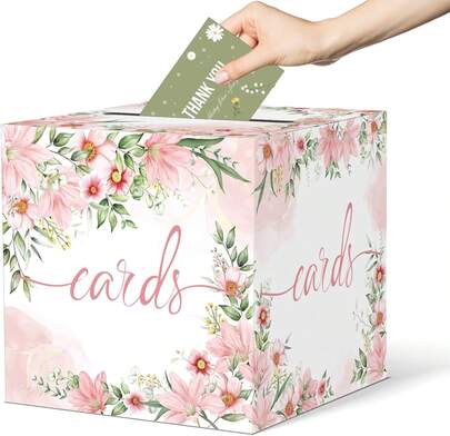 Pink Floral Card Box For Party, Wedding, Graduation & Baby Shower