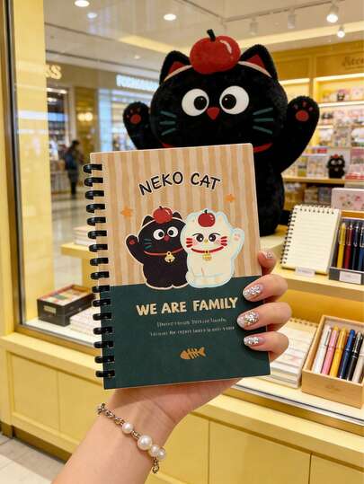 A6 Size Cute Cat Themed Mini Portable Notebook, Soft Cover Writing Journal Diary, Random Color