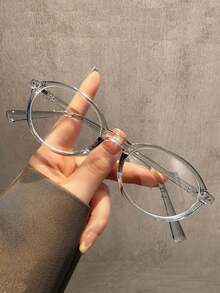 1 Pair Women's Fashionable Oval Glasses - Vintage Design With Rivet Decoration, Perfect For Academic Style And Clear Vision! - Multicolor - View 5