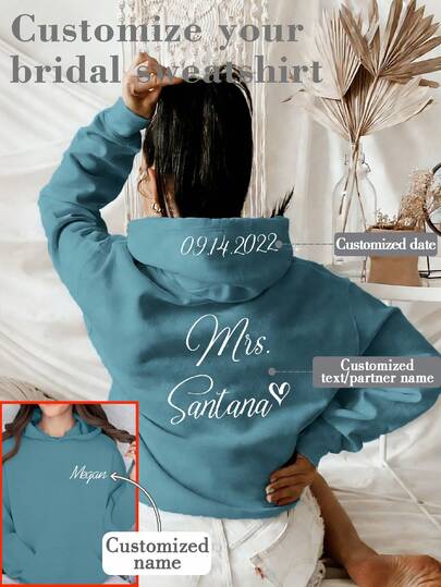هودي مخصص، نص مخصص، عروس مخصصة، هوديز أساسية مخصصة للزفاف، مطبوعة، هدية للصديقة/الزوجة، هدية عيد الحب، هودي نسائي مخصص وشخصي - أضف نصك الخاص (الاسم/اسم الشريك/شعار/تاريخ الذكرى/ميم الإنترنت) لتصميم هودي مطبوع شخصي خاص بك، ملابس نسائية خريفية/شتوية، ملابس رياضية مناسبة، رياضة/خارجية/تمرين، مناسبة لتجمعات العائلة، أزياء الجماعات