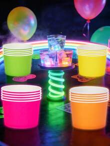20个/80个装霓虹色纸冰淇淋杯，夜光彩色一次性甜点碗，零食糖果爆米花容器，适用于冷热食物，派对杯，生日、婴儿派对、复活节派对用品 - 彩色 - 查看 6