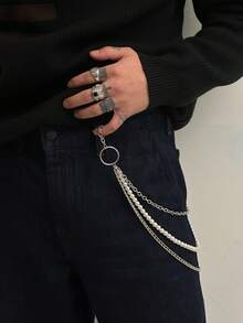 1件复古朋克摇滚风多层仿珍珠串珠几何十字链吊坠腰链，个性化设计，休闲简约，街头风，男女皆宜的时尚金属裤链礼物 - 褲鏈 - 查看 3