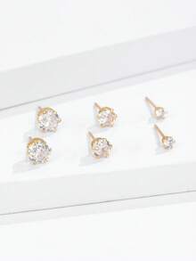 925 Silver Super Sparkle Zirconia Studs 4-8mm Optional Valentine Mother's Day Gift Box - Gold - View 4