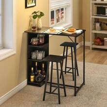 Mesa de bar pequeña de 3 piezas y sillas con 3 estantes de almacenamiento, mesa de comedor de cocina retro para 2, muebles de apartamento de ahorro de espacio con taburetes - MDF negro - Ver 4