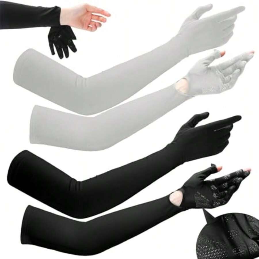 Guantes para Manejar Mujer UVRUISTLI Mangas para Brazos uv Hombre-Mujer UPF 50+Guantes Largos Mujer Guantes para Sol Mujer Muñeca y Brazo Ajustables Pantalla Táctil - NegrosGris - Ver 1