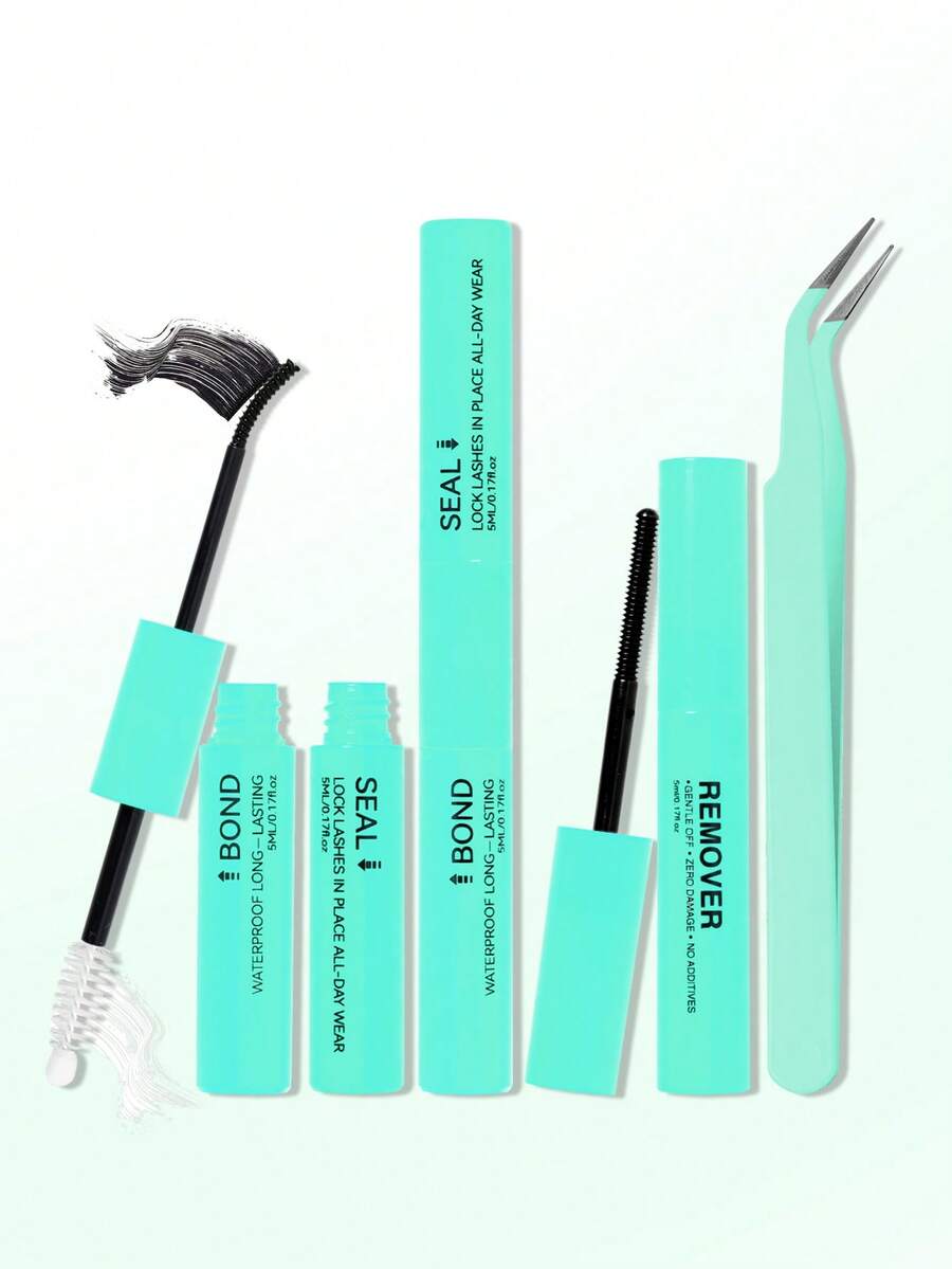 一套二合一防水睫毛胶水，包含粘合液（5ml）和密封液（5ml）、镊子和卸妆液，易于卸除，防水持久，适合DIY睫毛嫁接 - 彩色 - 查看 1