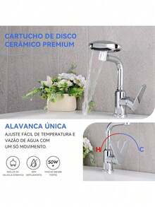 Torneira Monocomando Banheiro Cascata 360° 4 Modos Aço 304 Acabamento - Falar - Visão 8