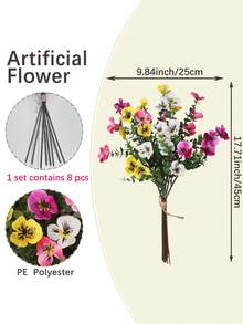 8 Stück/Set künstliche gemischte Farben Stiefmütterchen, Prunkwinde und Mini-Blumenstrauß in Gelb, Lila, Weiß und Rosa. Material: PE. Realistische künstliche Blumen. Lebensechte Pflanzen. - Verschiedenfarbig - Übersicht 3