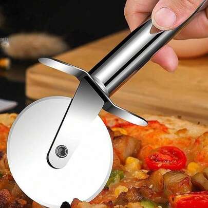 1pc 7.68 Inch/19.5cm Stainless Steel Pizza Cutter Wheel, Suitable For Cutting Pizza, Cake, Waffle