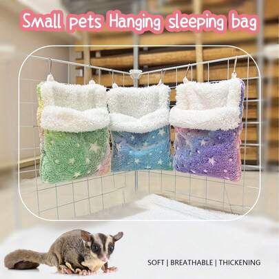 Small Pet Hanging Sleeping Bag Hammock Warm Plush Cage Bed For Sugar Glider Squirrel Hamster Rat Guinea Pig Bunny Ferret Bird Parrot Cozy Snuggle Pouch Soft Fleece Pocket Nest Thickened Breathable Winter Sleeping Sack Cage Accessory Hanging Hideout Rest