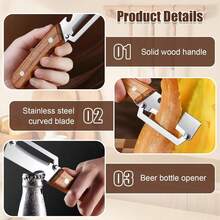 Premium-Grade Fruit & Vegetable Peeler | Sharp Stainless Steel Blade, Ergonomic Wooden Handle + Built-In Bottle Opener – Ideal For Daily Kitchen Use (Potatoes, Apples, Pumpkins & More) - 紅木色 - 查看 6