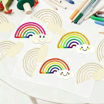 Regenboogvormige houtsnippers voor schilderen, graffiti en knutselen - Natuurlijke houtsnippers voor familieplezier, feestactiviteiten en huisdecoratie - Blanco houtsnippers voor doe-het-zelfprojecten en knutselwerkjes voor feestjes | Levendige houtsnippers | Natuurlijke houtsnippers, houtknutselwerk