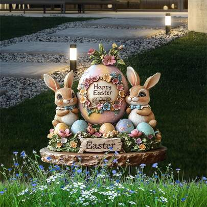 Happy Easter Garden , 2D Acrylic Rabbit & Egg Decor, Waterproof Outdoor Lawn Sign, Spring Holiday Yard Art, Colorful Flower & Rabbit Figurine, Easter Party Patio Decoration