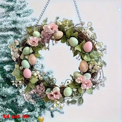 2D Flat, 1pc Charming Wreath Hanging Decor, Sunlight Dreamcatcher For Window, Door And Window Decor, With Easter Eggs And Wreath For Easter Decoration, Battery-Free, Housewarming Decor, Birthday & Holiday Gift, Easter Gift, Indoor/Outdoor Usable, Decor For 6 Rooms