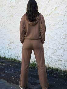 Conjunto Deportivo Moderno Sudadera Ajustada Holgado Comodidad Total Caída Suave Silueta Definida Mujer Casual Moda Femenina Vestir Popular - Camel Jaspe - Ver 4