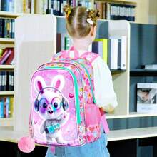 3PCS Girls Rabbit Backpack, 16" Kids Bookbag With Lunch Box, School Bag For Elementary Preschool Toddler - Spectacled Rabbit - Pink - View 8