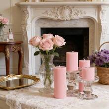 1支粉色条纹圆柱形香氛蜡烛，直径1.97英寸，无烟大豆蜡，适用于家居装饰、节日装饰、婚礼装饰、生日装饰，营造浪漫梦幻的氛围，生日礼物、女士礼物、冬季礼物、结婚礼物、纪念品 - 1PC - 查看 8