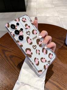 1 pieza Funda de teléfono con amortiguación de aire, transparente y con estampado de leopardo rosa, diseño de corazón y letra, a prueba de golpes, adecuada como regalo festivo, compatible con Samsung S25, S24, S23, S22, A05 y otros modelos - Multicolor - Ver 1