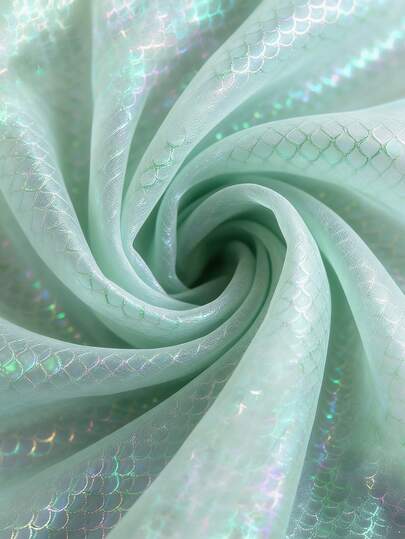 1pc Light Blue & Light Green Fish Scale Mesh Fabric, Tulle Fabric For Party Dress, Stage Costume DIY