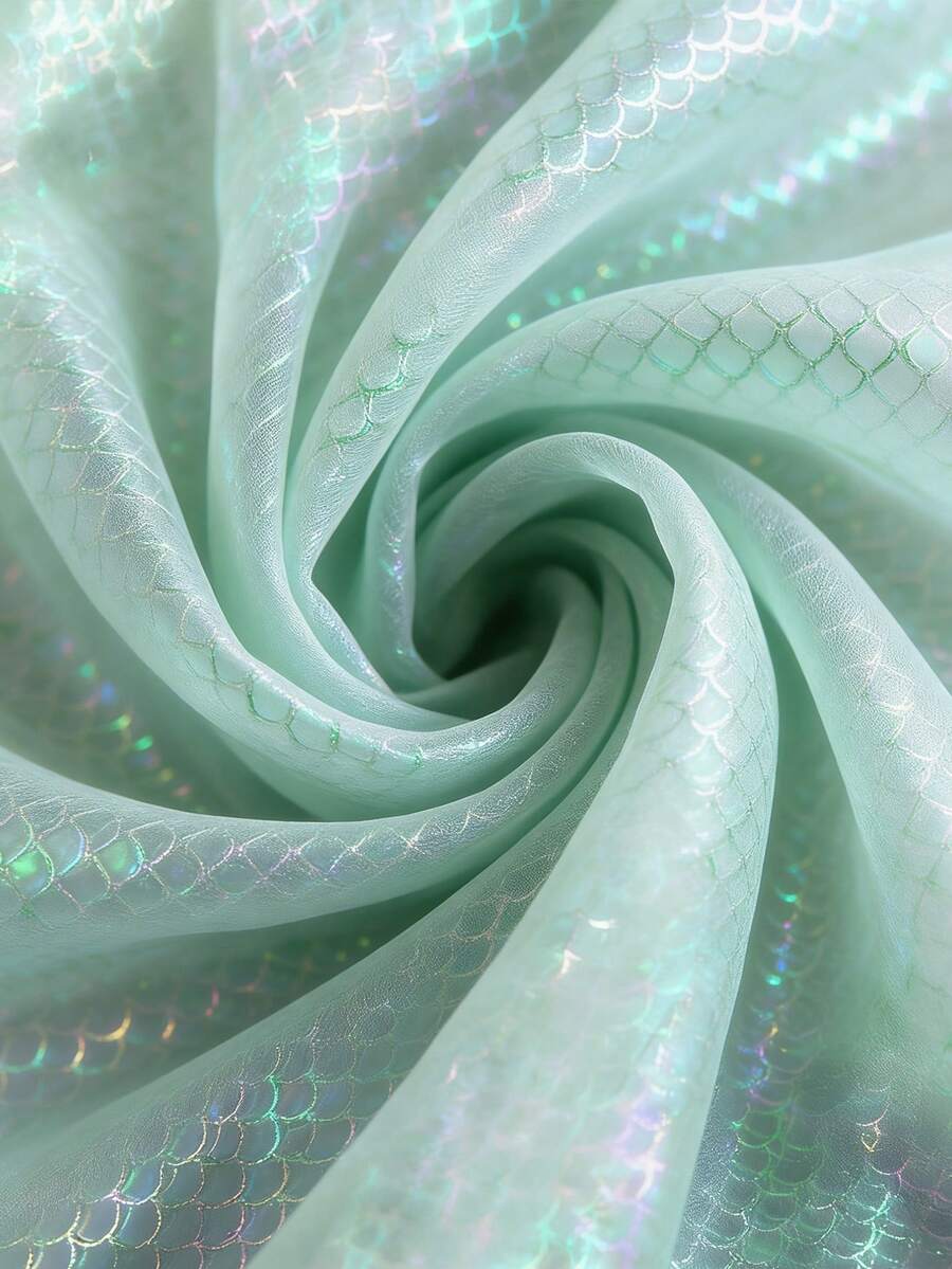 1pc Light Blue & Light Green Fish Scale Mesh Fabric, Tulle Fabric For Party Dress, Stage Costume DIY - Light Green - View 1