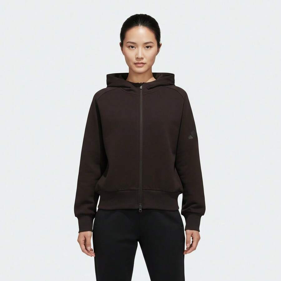 Adidas 女士 W SL FZ HD 针织卫衣外套 KT3127 - 黑色 - 查看 1