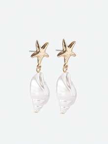 Opalesca Gold Plated Starfish Spiral Drop Earring Summer Beach Jewelry For Women - Starfish Spiral Earring - View 3