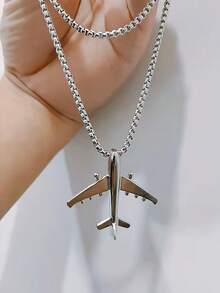 1pc Men's Airplane Pendant Necklace, 3D Airplane Model, Unisex Personalized Aviation Jewelry Necklace - Multicolor - View 2