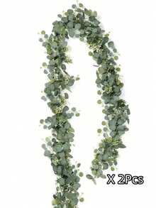 MEHELANY Guirnalda artificial de eucalipto de 5,83 pies/178 cm, 2/1 piezas de guirnalda y guirnalda de follaje verde artificial de dólar plateado, hojas de eucalipto falsas para decoración colgante, adecuado para decoración de bodas, hogar, fiestas, decoración de paredes, caminos de mesa, decoración de habitaciones, decoración de coronas DIY, Día de San Valentín, regalo de graduación y talla grande - verde - Ver 10