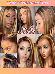 180% Natural Wig Highlight 13x4 Straight Lace Front Feels Like Real Hair Ultra-Breathable Sweat-Resistant Cap Adjustable Straps - S4/27 - View 7