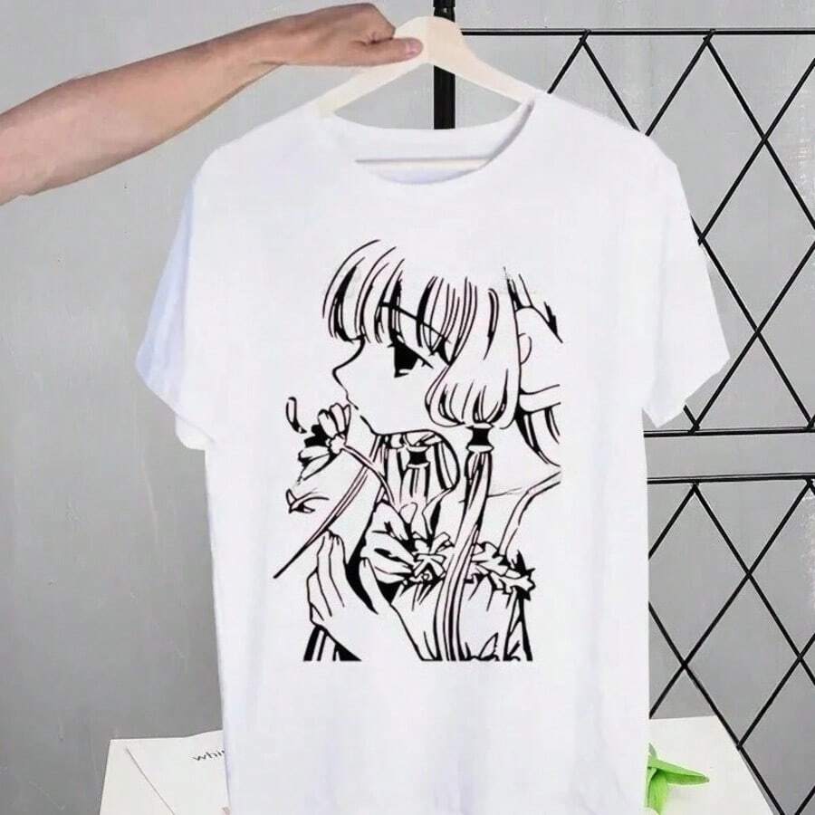 T-shirts Cute Print Fashion T-shirts Women Casual Short Sleeve Tops Women's Clothing Graphic T Shirts Harajuku Fashion Y2K Top3 - Blanco - Ver 1