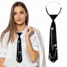 Womens Black Tie Pre-Tied Womens Tie With Metal Chain Accessories Adjustable Reusable 13in X 2.64in/33cm X 6.7cm Necktie For Business And Wedding - như hình ảnh - Xem 8