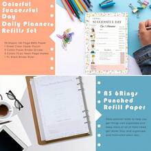 Rancco A5 Planner Inserts Daily Planner To Do List Refills, 90 Sheet 180 Page 6-Hole Successful Day Refills W/Binder Divider, Pouch, Ruler, Index Tab For Filofax, Journal, Undated,5.7x8.3inch - 成功的日子 - 查看 5