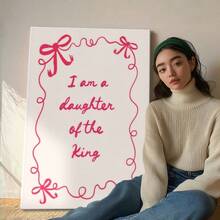 1 pza Póster "I am a daughter of the most high King", inspiracional, decoración de Pascua, cuadro de madera, póster vintage - Minimalista, moderno, estilo tipográfico, regalo ideal, decoración para sala, dormitorio u oficina, incluye herrajes - Vertical - Lienzo enmarcado - Ver 5