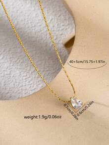 1pc Women's Necklace, Stainless Steel Water Drop Cubic Zirconia Pendant Necklace, Versatile Daily Wear Layering Accessory - Yellow Gold - View 5