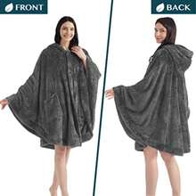 PAVILIA - Poncho con capucha para mujer y adulto manta acogedora y esponjosa capa de sherpa - Gris - Ver 5
