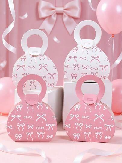 12 różowo-białych pudełek prezentowych z kokardką, odpowiednich na baby shower, pudełko na cukierki, pudełko na deser, upominki na przyjęcie z kokardką, dekoracja urodzinowa z różową kokardką, dekoracja baby shower, dekoracja z okazji ujawnienia płci dziecka, dekoracja na pierwsze urodziny, dekoracja ślubna, opakowania na prezenty urodzinowe, akcesoria na baby shower, prezenty na baby shower, pudełka na upominki na przyjęcie