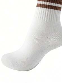 4 Pairs Women's Lightweight Breathable Striped Yoga Socks, Non-Slip Versatile Mid-Calf Socks, Spring/Summer - White - View 6