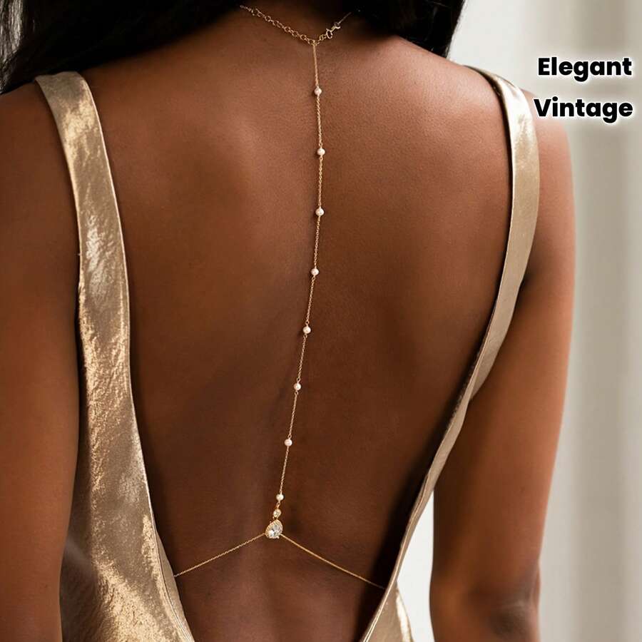 1 Piece Elegant Retro Body Chain For Women - Back Necklace With Exquisite Pendant, Suitable For Parties, Dinners, Beaches, Casual Outfits - Year-Round Charm Jewelry, Beach Accessories, Exquisite Design, Fashion Craftsmanship, Unique Piece, Must-Have For Enthusiasts - 金色的 - 查看 1