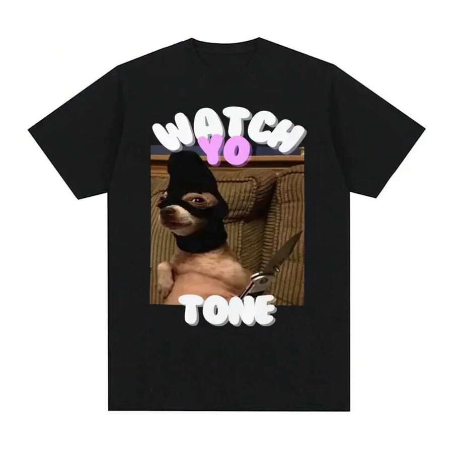 Watch Sound Funny Dog Meme Graphic T-Shirt Humorous Clothing Retro Style T-Shirt Female Fashion O-Neck Breathable Top - màu đen - Xem 1
